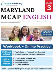 lot 6447 image: Maryland Comprehensive Assessment Program (MCAP) Test Practice Grade 3 English Language Arts Literacy (ELA) Practice Workbook and Full-length Online ... Test Study Guide (MCAP by Lumos Learning)
