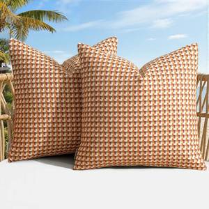 lot 6455 image: MIULEE Outdoor Texture Throw Pillow Covers Waterproof Pack of 2 Decorative Woven Farmhouse Cushion Covers for Patio Garden Balcony Porch Tent Bench Sofa, 18x18 Inch Burnt Orange