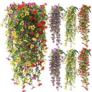 lot 6457 image: FineCheer 6 Pcs Fall Artificial Hanging Flowers Outdoor Faux Silk Mum Plant Decor Violet with Eucalyptus Realistic UV Resistant Trailing Vine Fall Porch Yard(Classic Color,Violet)