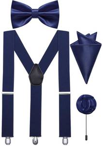 lot 6460 image: Ailisus Navy Blue Suspender and Bow Tie Pocket Square Lapel Pin Mens Y-Back Heavy Duty Suspenders for Dress Pants Jeans Tuxedo