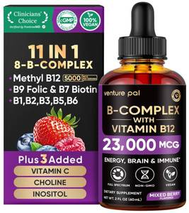 lot 6461 image: Venture Pal Vitamin B Complex Liquid Drops, B12 Methylcobalamin  B9 Folic  B1,B2,B3,B5,B6,B7 - Vitamin C, Choline, Inositol, Immune & Energy Metabolism, Brain & Heart Support