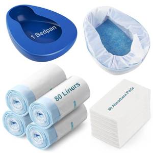 lot 7168 image: Bedpan Set with 80 Super Absorbent Pads and 80 Disposable Liners - These bedpans are Comfortable for Both Women and Men and are Made of Thick, Oversized, Heavy-Duty PP Material