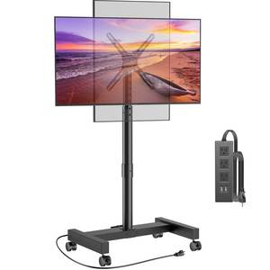 lot 7188 image: Perlegear Rolling TV Stand with Power Outlet, Tilt & Rotation TV Cart - Ideal for 26-50 Inch TVs up to 55 lbs, Featuring 8 Height Settings, Max VESA 300x300mm, PGTVMC19