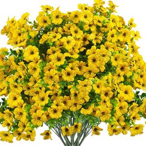 lot 7195 image: Grunyia Artificial Fake Flowers for Outdoor Spring Decoration, 16 Bundles Faux Silk Colorful Daisy UV Resistant Realistic for Outside Porch Patio Home Yard Garden Planters Pots Window Box (Yellow)