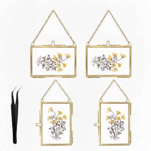 lot 7196 image: FOCHIER F 3 Pcs Pressed Flower Frame with Tweezers, Wall Hanging Tabletop Display Double Glass Frames with Metal Chain for Pressed Dried Flowers Plants, Horizontal and Vertical Picture Frame,Gold, FRAMES ONLY
