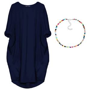 lot 8453 image: aromm Women Crew Neck T Shirt Dress Loose Casual Plus Size Midi Dress with Pockets Navy Blue,XXL
