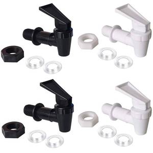 lot 8455 image: OHOH 4 Sets BPA-Free Replacement Cooler Faucet Water Bottle Jug, Reusable Spigot Spout Water Beverage Lever Pour Dispenser Valve Crock Tap(2 Black and 2 White)