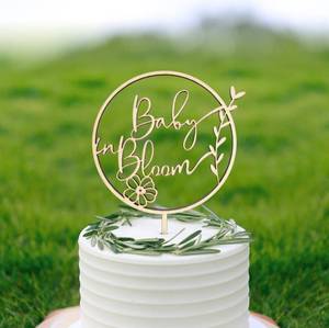 lot 8477 image: Baby in Bloom Cake Topper, Wooden Baby Shower Cake Decor, Little Wildflower Gender Reveal Party Sign, Pregnancy Announcement, Birth Decorations