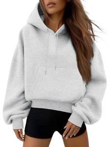 lot 8480 image: Trendy Queen Womens Y2k Cropped Hoodie Long Sleeve Pullover Sweatshirts Fall Casual Outfits Grey Size- L