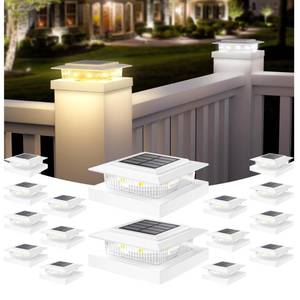 lot 11921 image: APONUO Solar Post Cap Lights for 4x4 5x5 Fence Posts, IP64 Waterproof Outdoor LED Deck Lights with 2 Modes (Warm White & Cool White), Auto OnOff Dusk to Dawn, Easy Install, White, 16 Pack