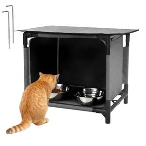 lot 11923 image: Waterproof Cat House for Outdoor Cat Feeding Station Weatherproof Outdoor Kitty Dining Room Cat Shelter for Stray, Feral Cats and Community Cats��No Bowl��(Used)