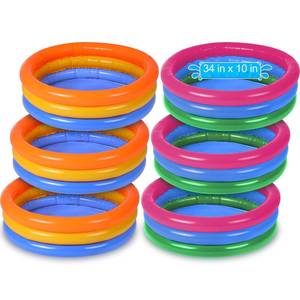 lot 11933 image: Jerify 6 Pack Kiddie Pool for Toddler 34 x 10 Inch Inflatable Kids Swimming Pool Small Baby Blow up 3 Rings Round Baby Padding Ball Pond for Indoor and Outdoor Water Game Play Center(Cute Style)