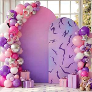 lot 11937 image: Moukeren 2 Pcs Kpop Themed Arch Backdrop Cover 6ft and 7.2ft Kpop Theme Tattoo Design for Singer Themed Birthday Party Friendship Fans Purple Birthday Banquet Photo Arches Background Decorations