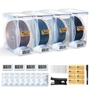 lot 11940 image: FUITNERD Filament Storage Box - 4 Pack 4L 3D Printer Filament Containers with 4 Hygrometers, Airtight Dry Boxes for Sealing and Protection, Water-Proof & Dust-Proof, Reusable Desiccant, Tube Cutter