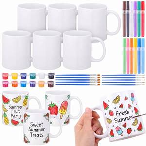 lot 11948 image: CimoroWin 88 Pcs6 Set Paint Your Own Ceramic Mug Kit for Kids Adults Includes 6 Pcs Paintable Coffee Mugs Paints Brushes Ceramic Cup Paintbrushes Gifts for Summer Holiday VBS DIY Painting Art Craft