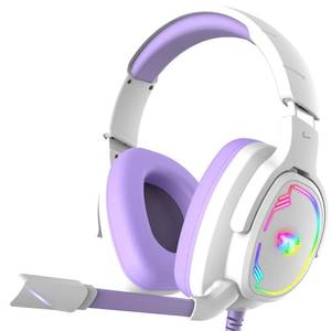 lot 11956 image: Jimonyer Gaming Headset with Microphone, 7.1 Surround Sound and Noise Canceling Over Ear Headphones for PC, PS4, PS5,Xbox Series,Switch, RGB Light and Soft Imitation Protein Earmuffs (WhitePurple)