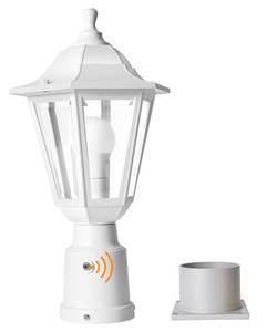 lot 11960 image: FUDESY Dusk to Dawn Outdoor Post Light, White Modern Exterior Post Lantern with Pier Mount Base, Plastic Waterproof Lamp Light Fixture for Garden Yard Patio Pathway, LED Bulb Included