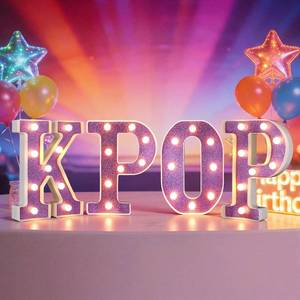 lot 11976 image: Wettal 4 Pcs Kpop Birthday Decorations Purple 8.6 Inch Kpop LED Letter Lights Pop Prom Party Supplies Music Theme Anniversary for Character Fans Super Singer Birthday Decorations for Wall Shelf Table