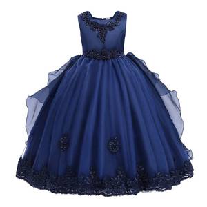 lot 11993 image: Flower Girls Sleeveless Floral Lace Tulle Princess Puffy Tulle Dress Bridesmaid Wedding Communion Party Pageant Birthday Maxi Formal Prom Evening Ball Gown for Kids Deep Blue 2-3T