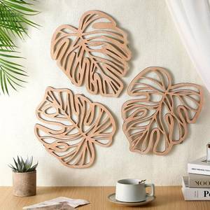 lot 12107 image: Palm Leaves Wood Wall Decor , 3Pcs Tropical Wall Art Jungle Decor, Wooden Natural Leaves Plant Wall Decor, Vintage Tropical Plant Plaque for Home Living Room Kitchen Bedroom Bathroom & Garden, Light Brown