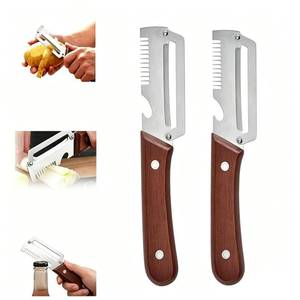 lot 12110 image: 2026 Upgraded Multi-Functional Vegetable Peeler, Premium Peeler with Wooden Handle & Bottle Opener, Non-slip Kitchen Gadget for Potato, Carrot, Pumpkin and Fruit Peeling, 2 Pack