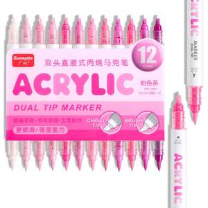 lot 12113 image: kander 12 Colors Dual Tip Acrylic Paint Markers,Pink Color�� Extra Fine & Soft Brush Pen Set with Direct Ink Flow for Sketching, Detailing, Coloring on Wood, Canvas, Rock, Glass, DIY Crafts