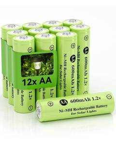 lot 12117 image: Howardly 1.2v AA Ni-MH Rechargeable Battery, Double A 600mAh 1.2V Rechargeable Battery Pre-Charged, Low Self - Discharge for Outdoor Solar Lights, Lawn Lamps, Ground Lights (AA-600mAh-12pack