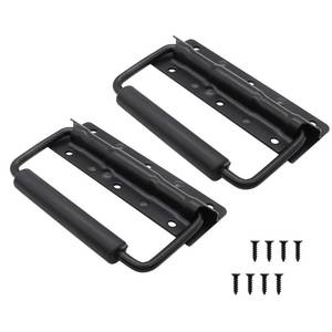 lot 12119 image: Piutouyar 4.9 Inch Spring Loaded Handle, Heavy Duty Handle Surface Mount, Folding Handle with Rubber Grip for Toolbox, Boxes,Black(2Pcs)