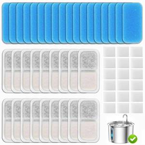 lot 12126 image: 18 Set Cat Fountain Replacement Filters Compatible with oneisall PWF-001 2L67oz Stainless Steel Pet Water Fountain Filters with Replacement Pre-Filter Pump Sponges