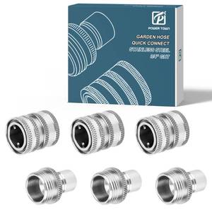lot 12131 image: POWER TOWN Quick Connect Hose Fittings, Garden Hose Quick Disconnect Set, Universal Fit 34 Inch GHT Stainless Steel, Water Hose Connector, 3 Pack