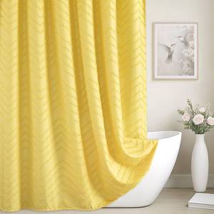 lot 12169 image: TURKIO 78inches Long Yellow Shower Curtain Boho Farmhouse Shower Curtain 72 x 78 Tufted Chevron Textured Minimalist Shower Curtains for Bathroom