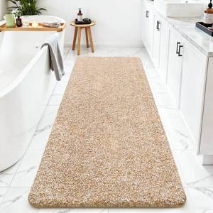 lot 13822 image: ISEAU Bathroom Runner Rugs 24x60, Super Absorbent Microfiber Large Bath Mat, Non-Slip Long Shower Rug with TPR Backing, Thick Plush Machine Washable Bathmat for Bathrooms, Light CamelWhite