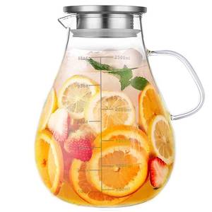 lot 13830 image: Glass Pitcher with Lid,88 Ounces -2500ml with Precise Scale Line, HotCold Water Jug, Juice and Iced Tea Beverage Carafe with Lid
