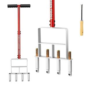 lot 13834 image: Fewuto Lawn Aerator Tool, Manual Core Aerator Lawn Tool with 4 Tapered Tubes, Heavy-Duty Steel Grass Plug Aerator & Soil Loosener for Effortless Lawn Aeration, Thatch Removal & Yard Care