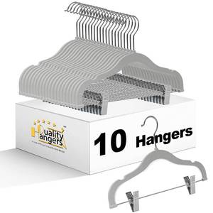 lot 13835 image: Quality Kids Childrens Plastic Non Velvet Non-Flocked Thin Compact Skirt Pant Coat Hangers with Metal Clips for Skirts Pants Blouses 360° Swivel Hook, Jacket, Shirt, Legging, Suit Hangers (Gray, 10)