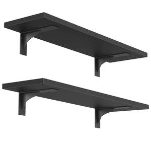 lot 13838 image: HOOBRO Floating Shelves for Wall, 15.4 Wall Mounted Shelves Set of 2, Hanging Storage Shelf with Metal Brackets, Wooden Shelf for Living Room, Bedroom, Bathroom, Black BK42BJP201G1