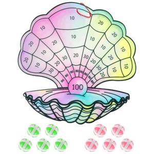 lot 14002 image: TEASIK Mermaid Dart Board for Party Games, Shell-Shaped Colorful Felt Dartboard for Under The Sea & Little Mermaid Birthday Party Decorations, Fun Kids Party Favors & Birthday Games (17.7x17.7 Inch)