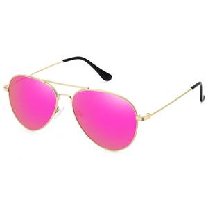 lot 14004 image: WOWSUN Classic Polarized Aviator Sunglasses for Women Men (Golden Frame Purple Pink Mirrored Lens)