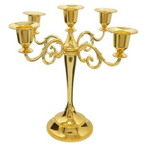 lot 14038 image: Viscacha Metal Candle Holder��5 Arms Gold Candle Holders for Pillar Candles��10.6 inch Tall Candlestick Holders, for 12-1 inch Taper Candles Diameter Each��,Candelabra Centerpiece Decoration