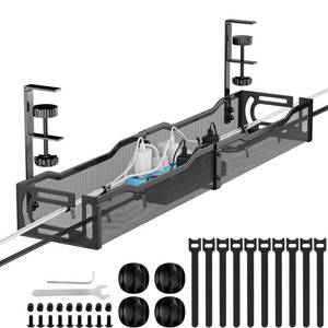 lot 14039 image: Mzmaxy Cable Management, 25 Cable Management Under Desk No Drill, Metal Cord Organizer with Clamp for Standing Desk, Cable Organizer for Home Office, Black