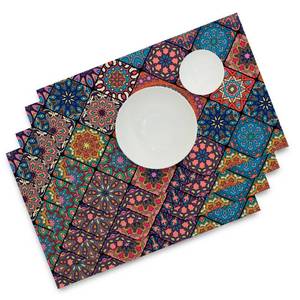 lot 14439 image: Winotic Boho Bohemian Placemats Set of 4, Vintage Seasonal Washable Linen Table Mats for Dining Table Decorations (Bohemian A, 12 x 18)