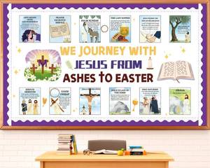 lot 14446 image: Easter Bulletin Board Decoration Set Jesus Resurrection Journey Posters from Ashes to Easter Classroom Decorations Holy Week Events Paper Cutouts for Kids Christian Chalkboard Wall Door Decor