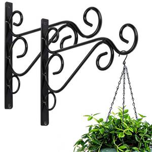 lot 14481 image: KABB Pack of 2 Black Iron Outdoor Hanging Brackets Wall Hooks for Bird Feeder Lanterns Wind Chimes with Screws