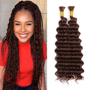lot 14498 image: Color 4 Boho Curly Human Hair Brown Braiding for Bohemian Braids Knotless Deep Wave Bulk No Weft 2 Bundles 100g 22 22 Inch Chocolate Brown Deep Wave Braiding Hair Extensions