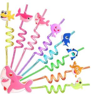 lot 19780 image: AFZMON Shark Party Favors Straws, 24 Under the Sea Plastic Straws Bulk for Kids Toddler Baby Shower Birthday Party Decorations Supplies Goodie Candy Bags Stuffers
