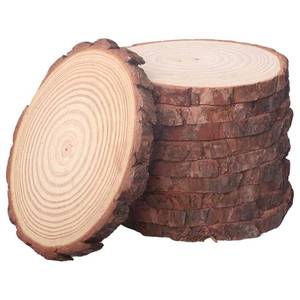 lot 19787 image: 10 Pcs 6-8 Inch Unfinished Wood Slices for Centerpieces,Natural Wood Rounds for Crafts Rustic Wedding and Table Decorations,Wooden Discs with Tree Bark,Ideal for Crafts,Painting,and Holiday Decor