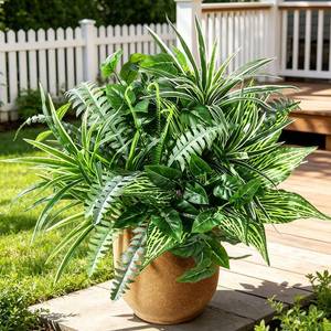 lot 19788 image: Pertivery 10 Bundles Artificial Plants, UV Resistant Outside Faux Plants Bushes, Large Fake Realistic Plastic Leaves and Stems, for Outdoor Garden, Patio, Yard,Porch Decor (Green)