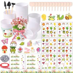 lot 19789 image: Aweyka 30 Pack Garden Plastic Pot Craft Kit DIY Flower Plant Crafts Nursery Pots with Stickers Flower Planting Growing Kit for Spring Summer Home Classroom School Creative DIY Art Project Activities