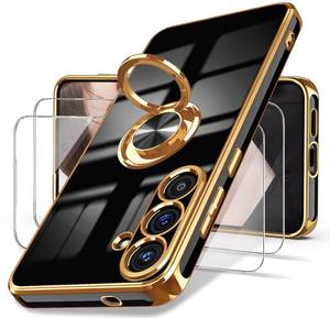 lot 20065 image: Dretal for Samsung Galaxy 25 Plus 5G Case, Screen Protector, 360°Rotatable Ring Holder Magnetic Kickstand,Plated Gold Edge Slim Soft TPU Protective Phone Case Cover for Galaxy 25 (Black)