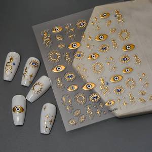 lot 20070 image: Gold Nail Art Stickers Star Nail Stickers Sun 5D Embossed Self-Adhesive Nail Decals Summer Nail Designs Nail Art Decals for Women Girls Nails Accessories 1 Sheet